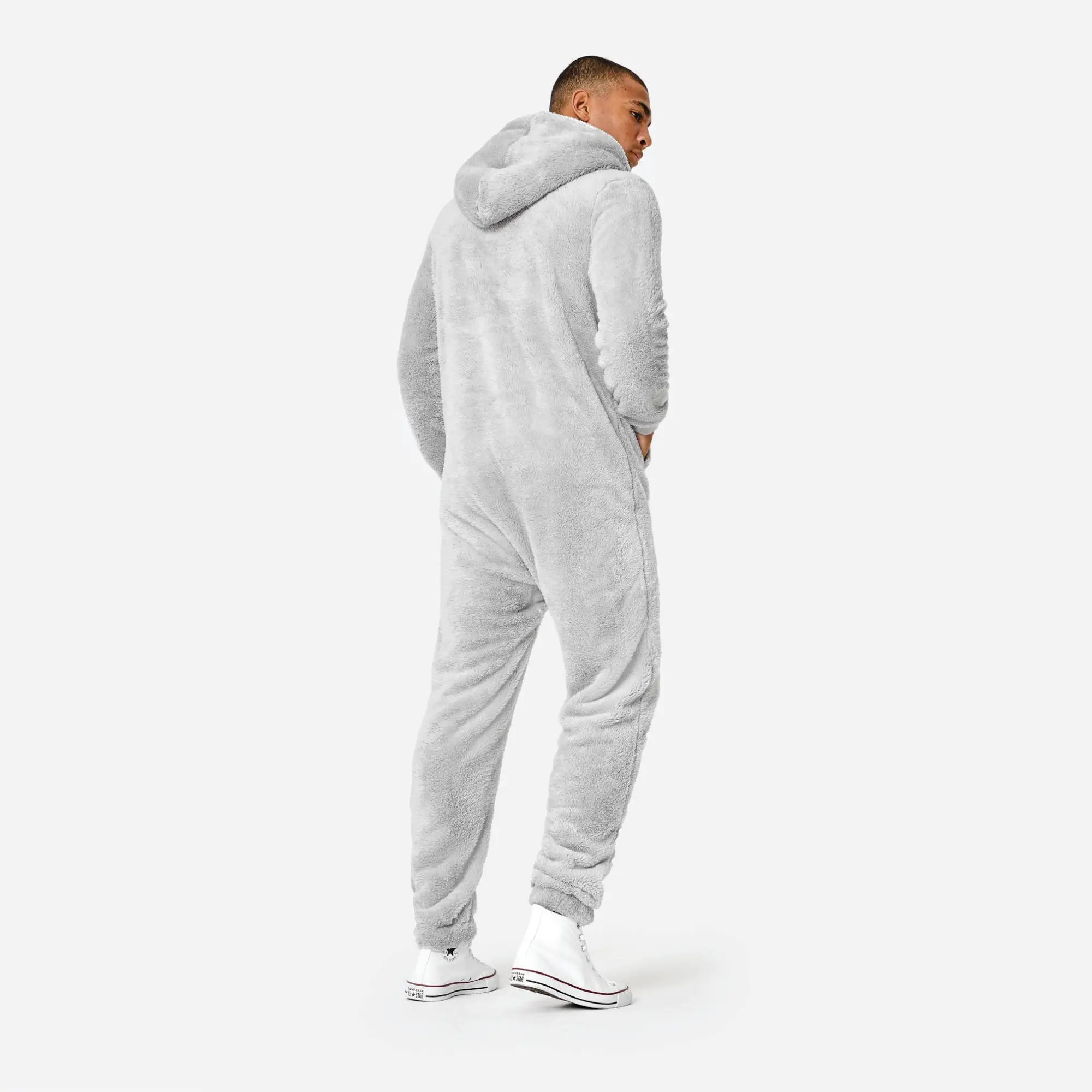 100% Polyester Soft & Stretchy Fleece Fabric Two Way YKK Quality Zipper Unisex Light Grey Breathable Puppy Jumpsuit