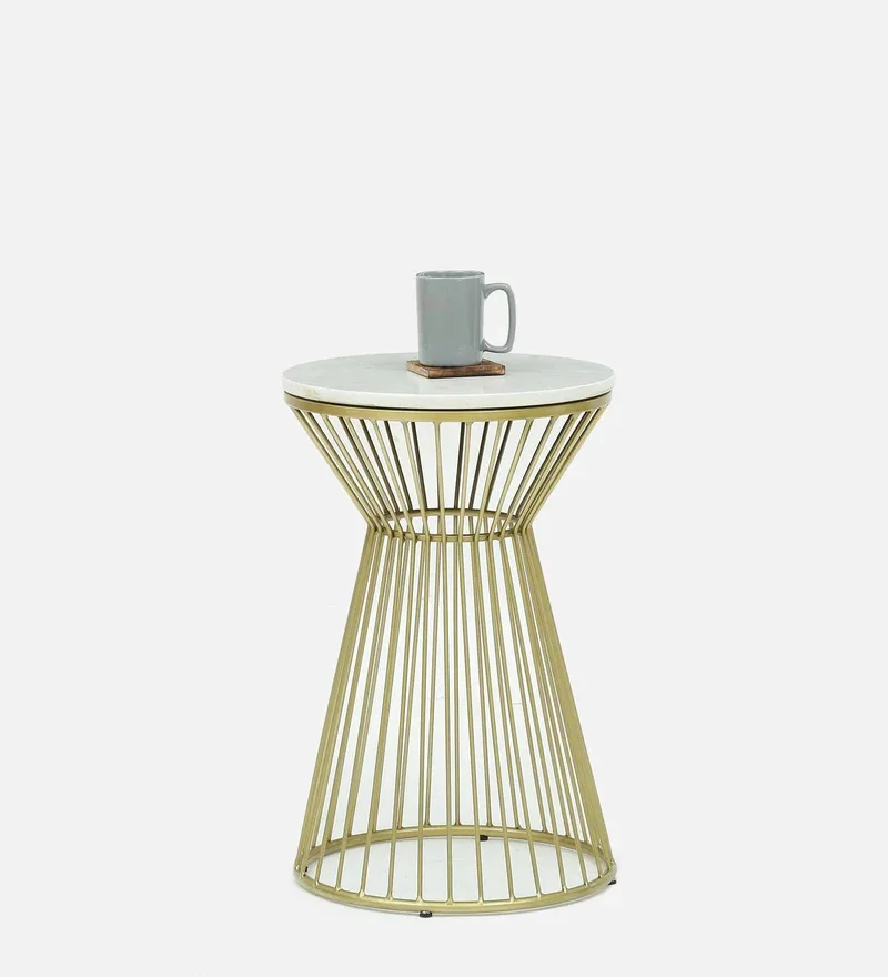 Indian Wholesale Iron Coffee Center Table Iron Gold Polished Side Table With Marble Top Design Customized  For Bedroom Ware