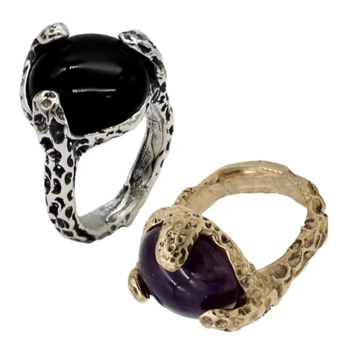 Fine jewellery made in Italy for wholesale Contrarie Cratere ring in 925 silver and bronze with semi-precious stones