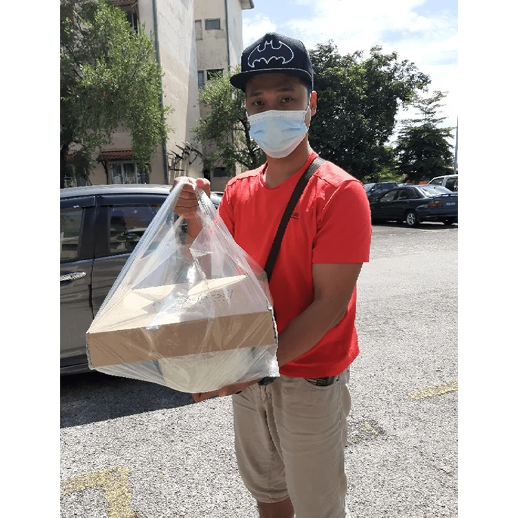 OEM Customized Cake Box Bag Can Print Own Business Logo or Art Design Suitable to Handle Cake Box Delivery Protection Plastic