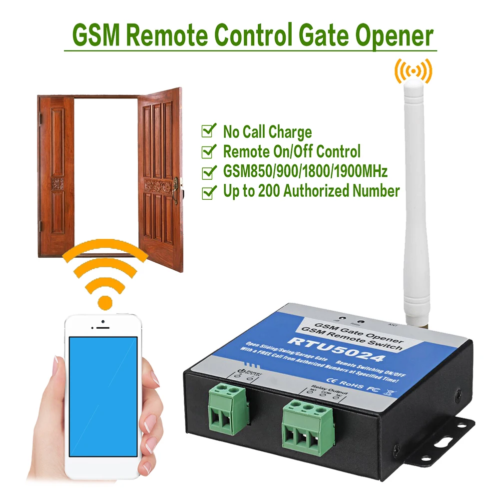 GSM Gate Opener, RTU 5024 Access Controller, Remote On/Off Switch Free Call SMS Command Support 850/900/1800/1900MHz