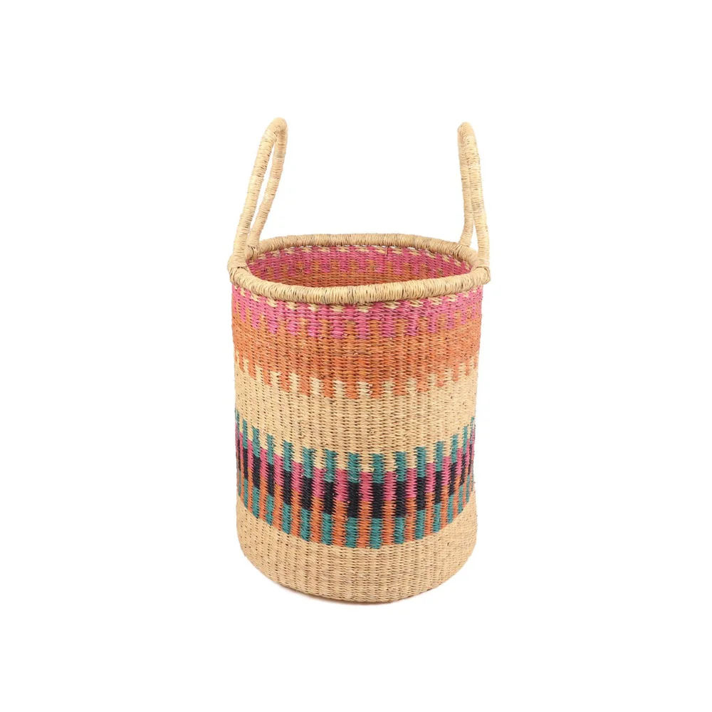 Bolga seagrass basket, Tall Cylinder woven african basket woven storage laundry basket with handles wholesale