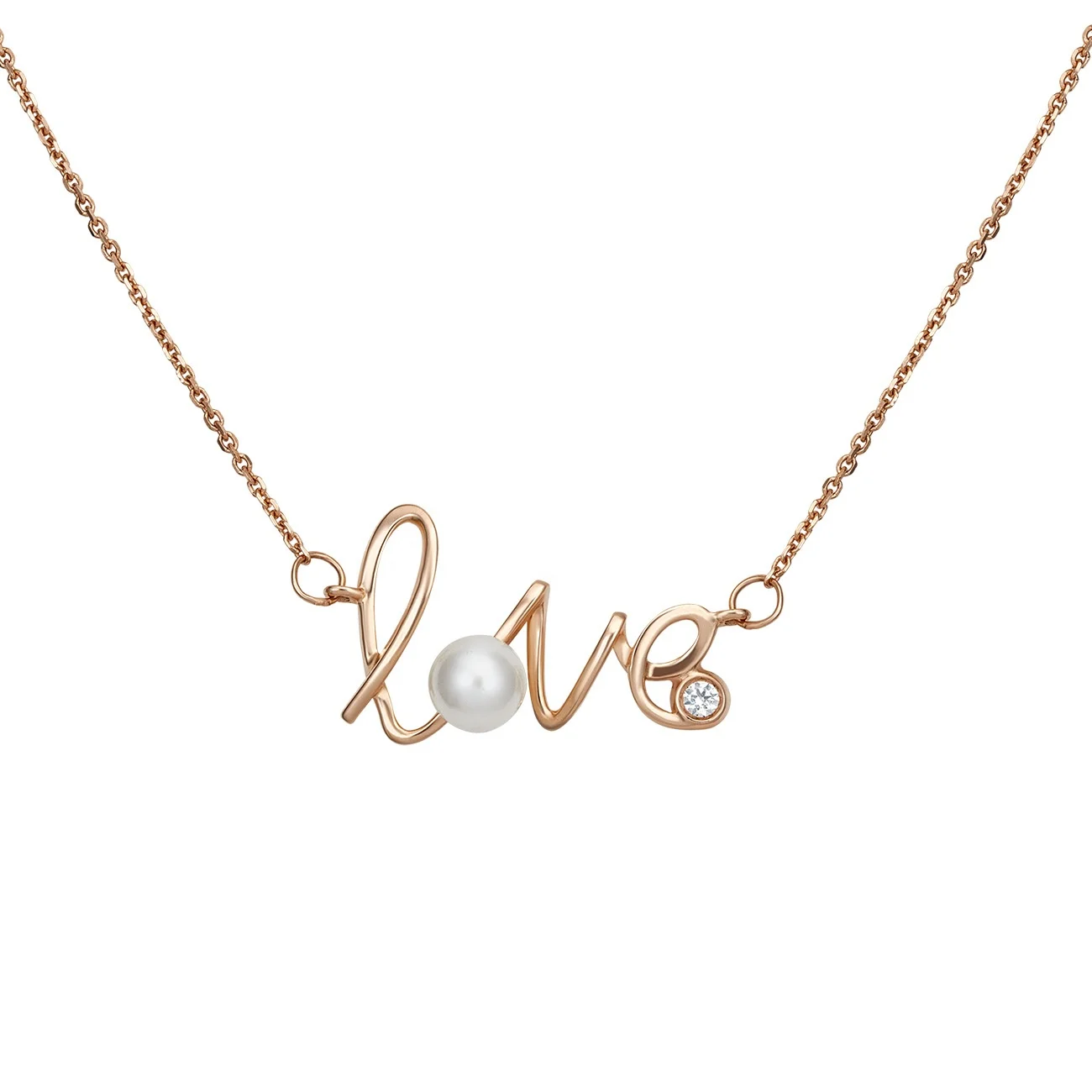 Glamour Love Necklace 14K Solid Yellow Rose Gold Cultured Pearl Cubic Zirconia OEM ODM Custom Personalized