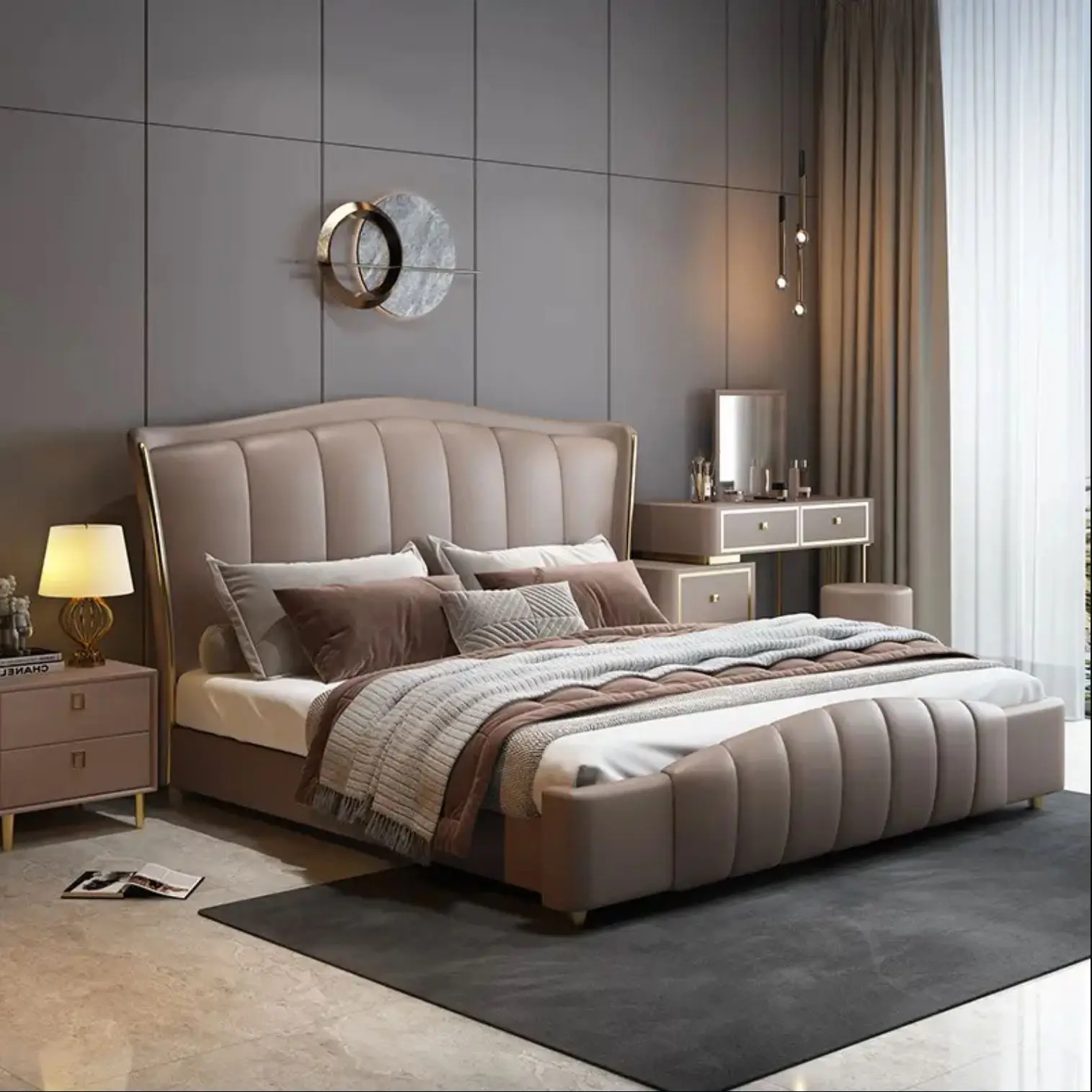 Latest Modern light luxury double bed simple technology cloth wedding house master bedroom set