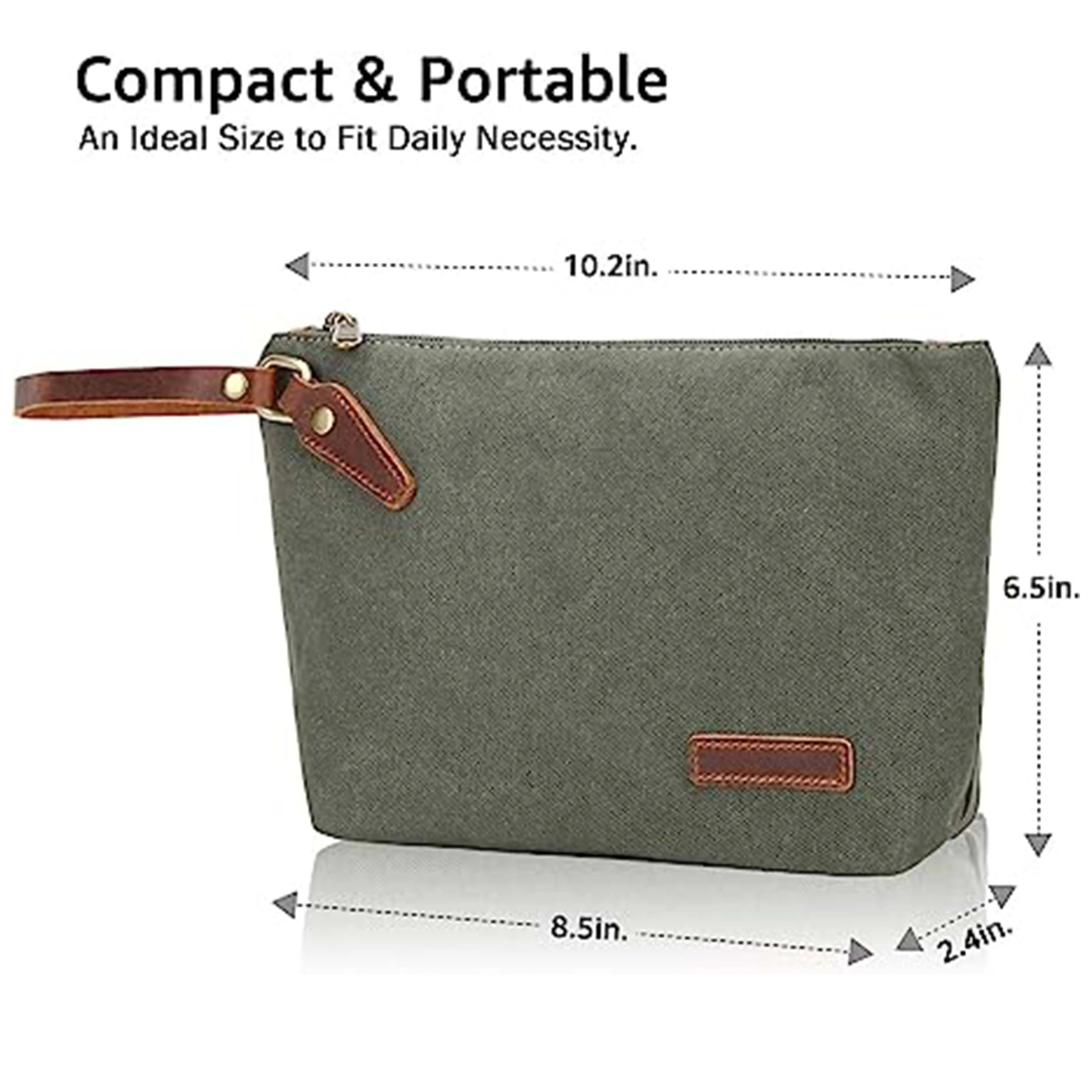 Canvas Clutch Purse Wristlet Pouch Wallet Large Makeup bag with Leather Strap Phone Handbag for Women Men