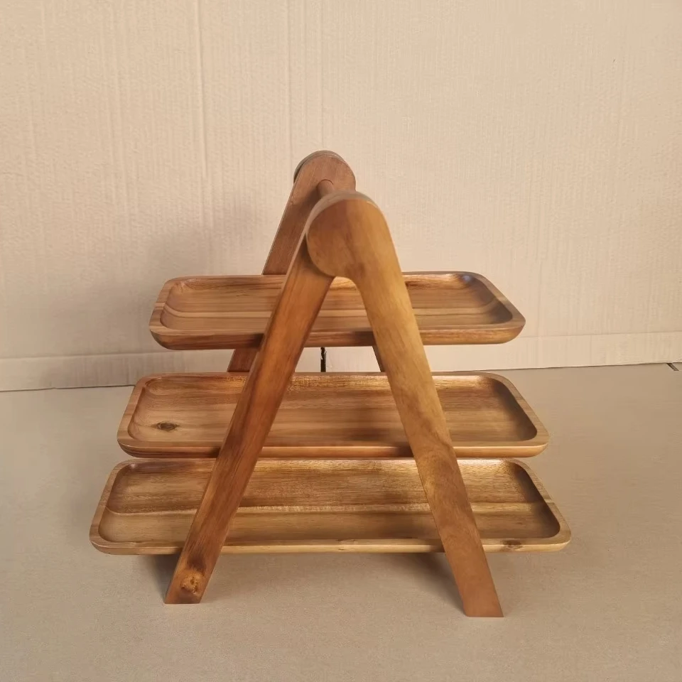 Wholesale Sustainable Wooden Fruit Tray Stand New Design Display Tray from Vietnam with Three Tires