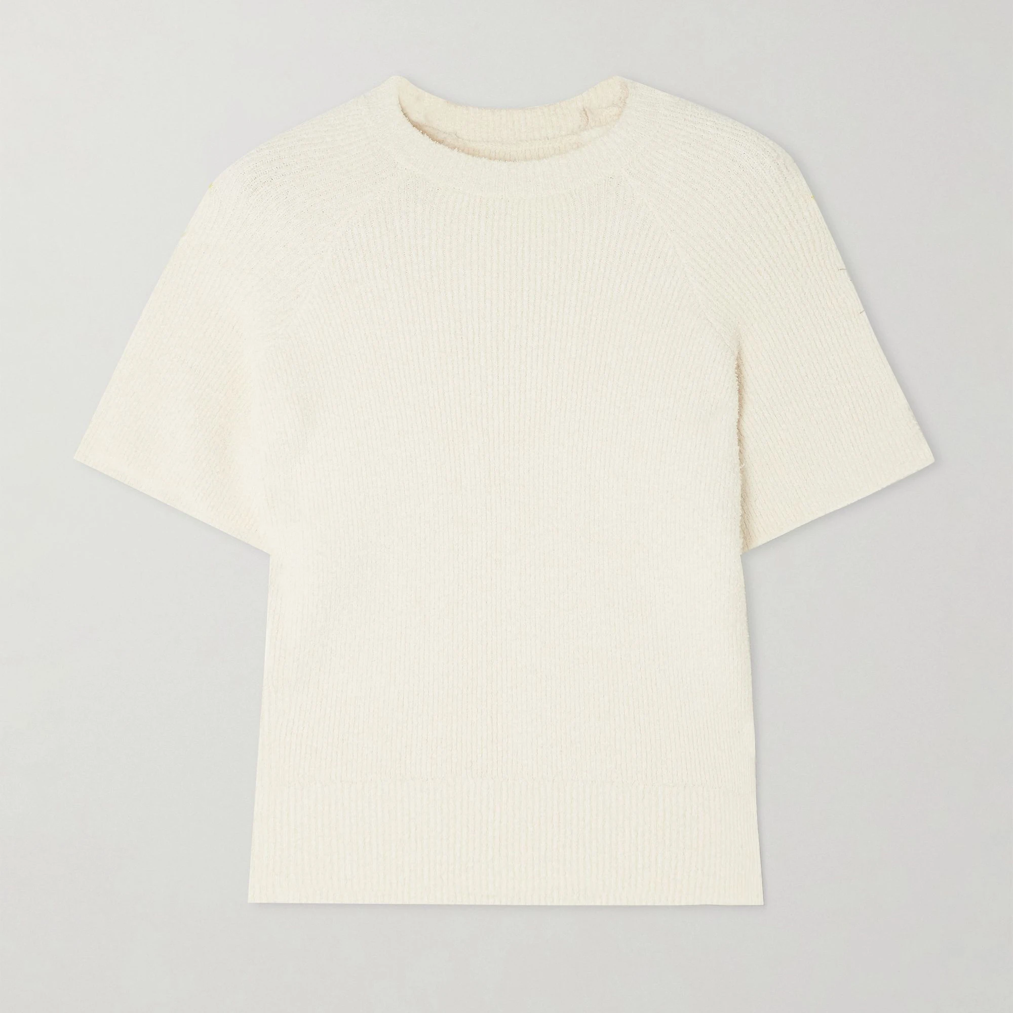 Wholesale custom women solid color simple design short sleeve knit sweater soft cotton blend knit boucle top