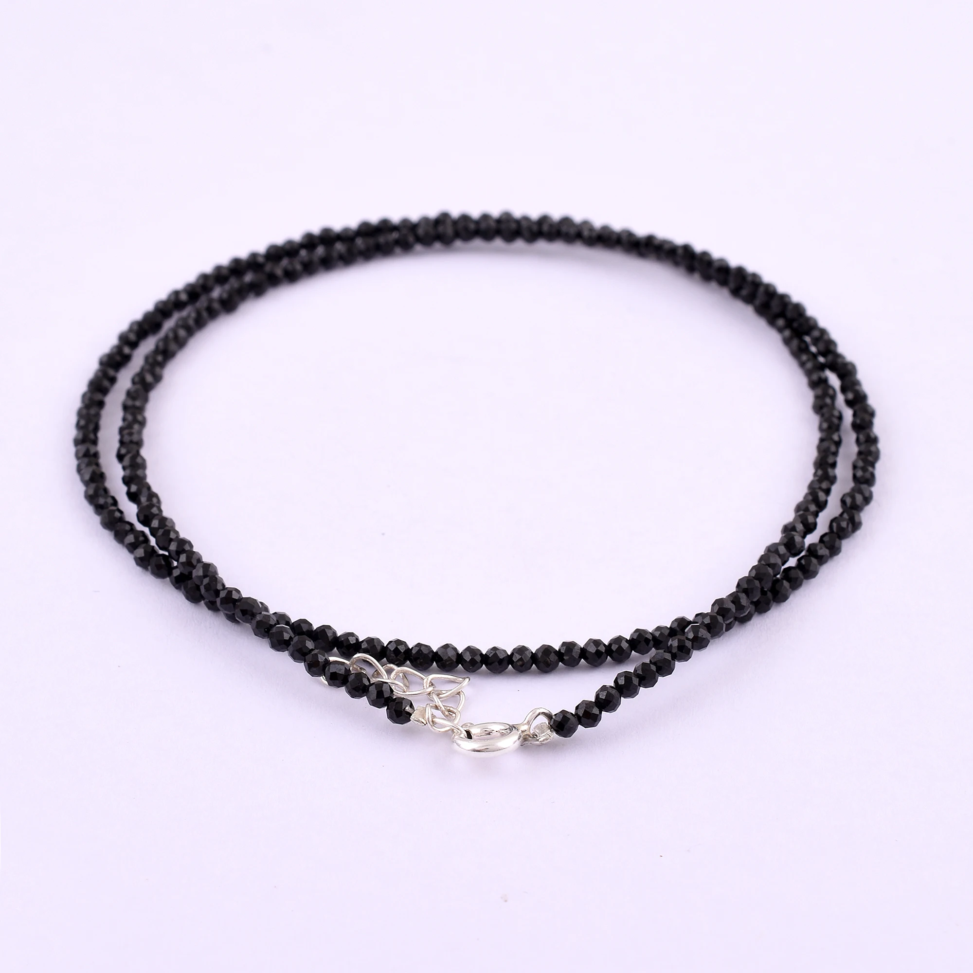 925 Silver Fine Jewelry Necklace with 3-4 mm Black Spinel Rondelle Beads Loose Faceted Diamonds and Pearls for Jewelry Making