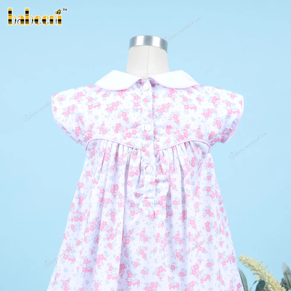 Blue Yellow Floral Plain Dress For Girl For Girl OEM ODM customized hand made embroidery wholesale smocked dresses - BB3303
