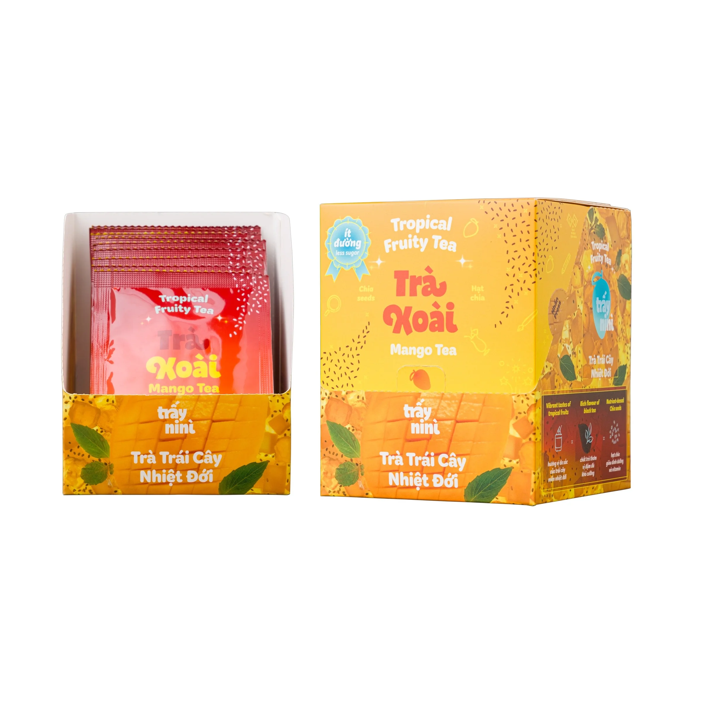 Tropical Fruit Tea MANGO 10 Sachets x 10G per box flavor with Chia Seed from TRAYNINI Brand Vietnam