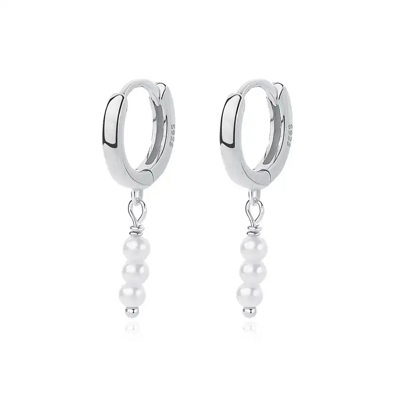 Fashion dainty  hoops ear jewelry S925 sterling silver 18k gold plated pearl drop earrings huggies for women