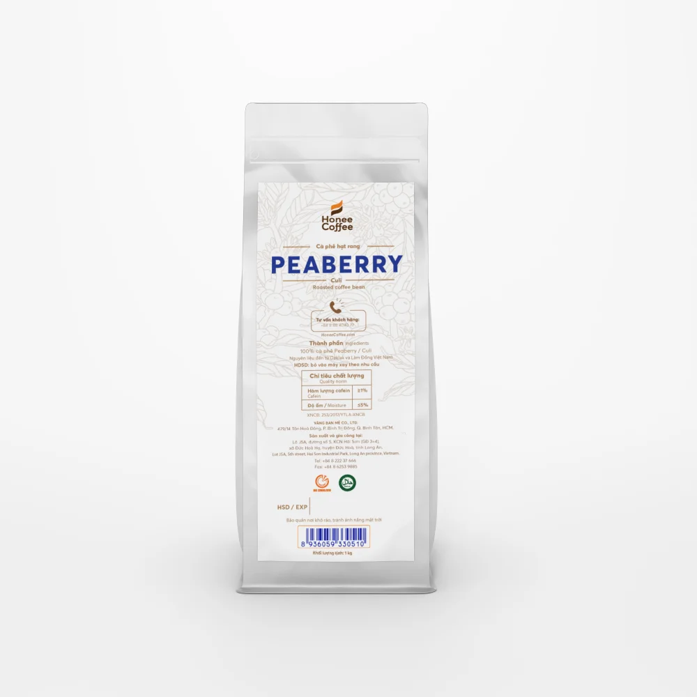 Vietnam Peaberry Roasted Whole Beans Coffee Medium Roasted 250g 500g 1kg Bag High Quality Honee Coffee Brand
