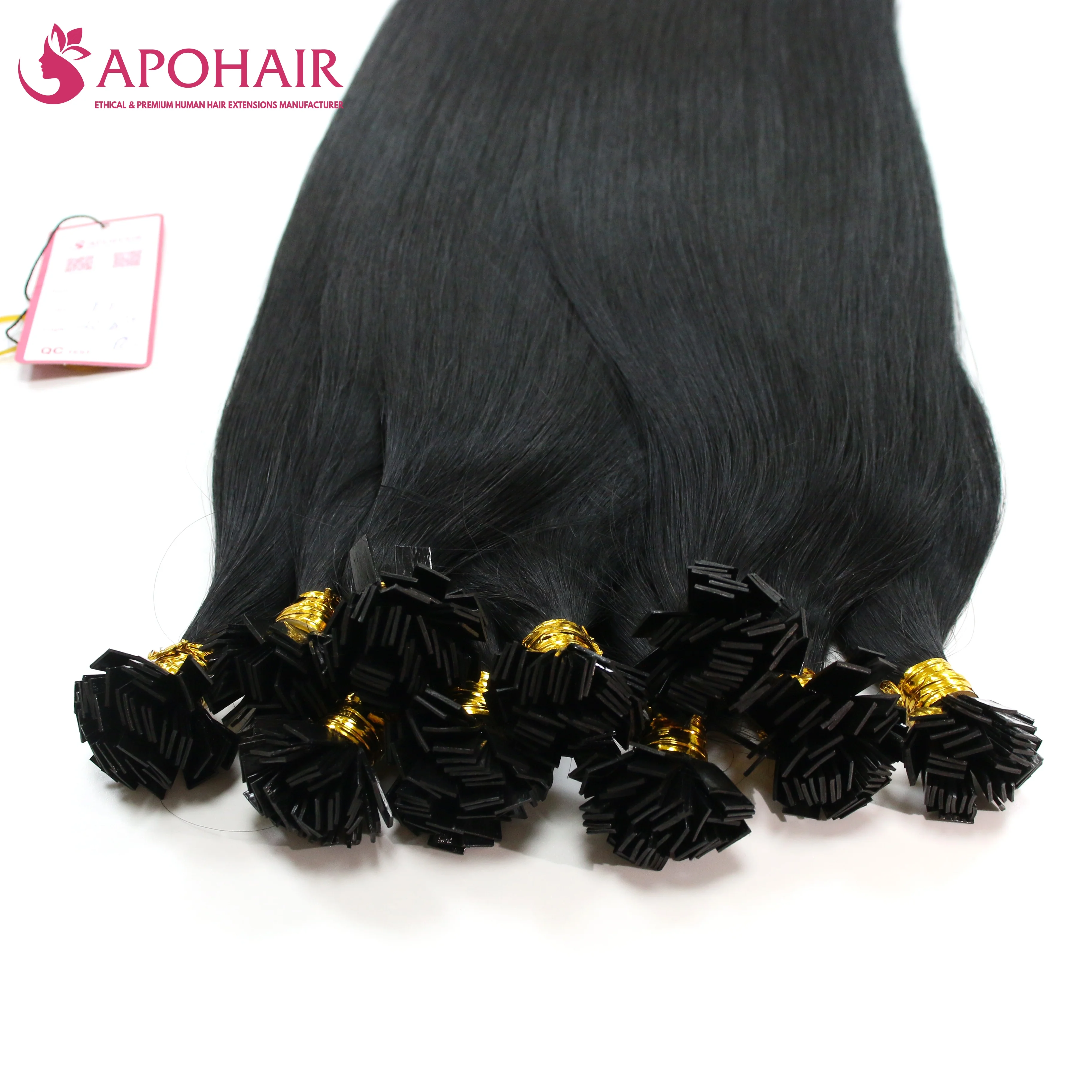 Wholesale Top Quality Natural Black Color Flat Tip Human Hair Extensions Straight Flat Tip Hair Extension Human Hair