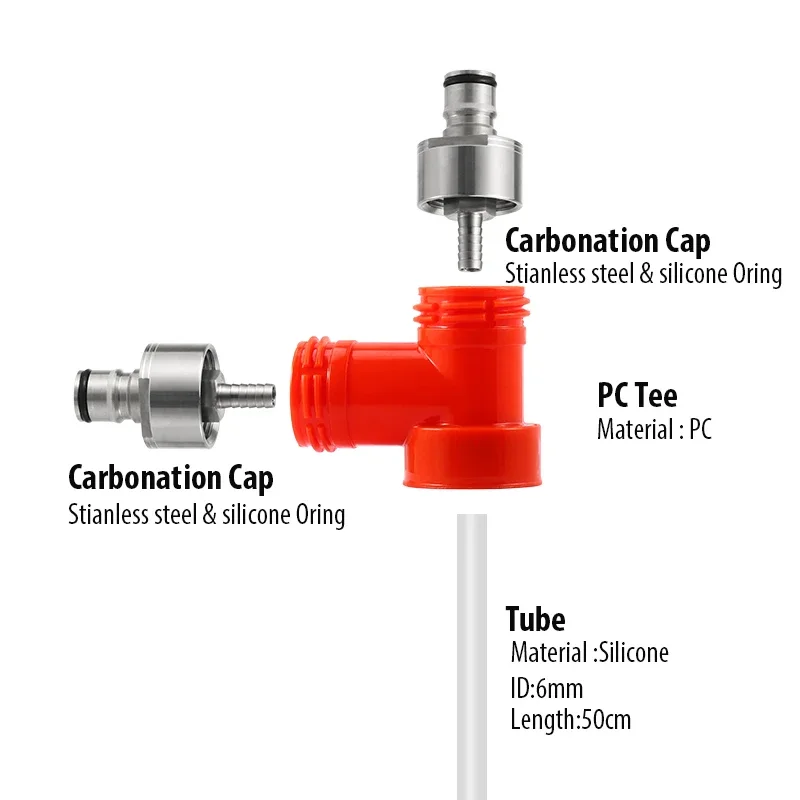 Carbonation Cap Counter Pressure Bottle Filling Kit,Carbonation Cap & Tee & 50cm Tube,Carbonation Cap Tee For Soft PET Bottle