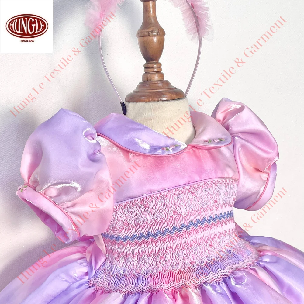 Wholesale High Quality Princess Baby Girl Rainbow Dress Formal Style Smocked And Embroidered Technique Made Polyester/Cotton