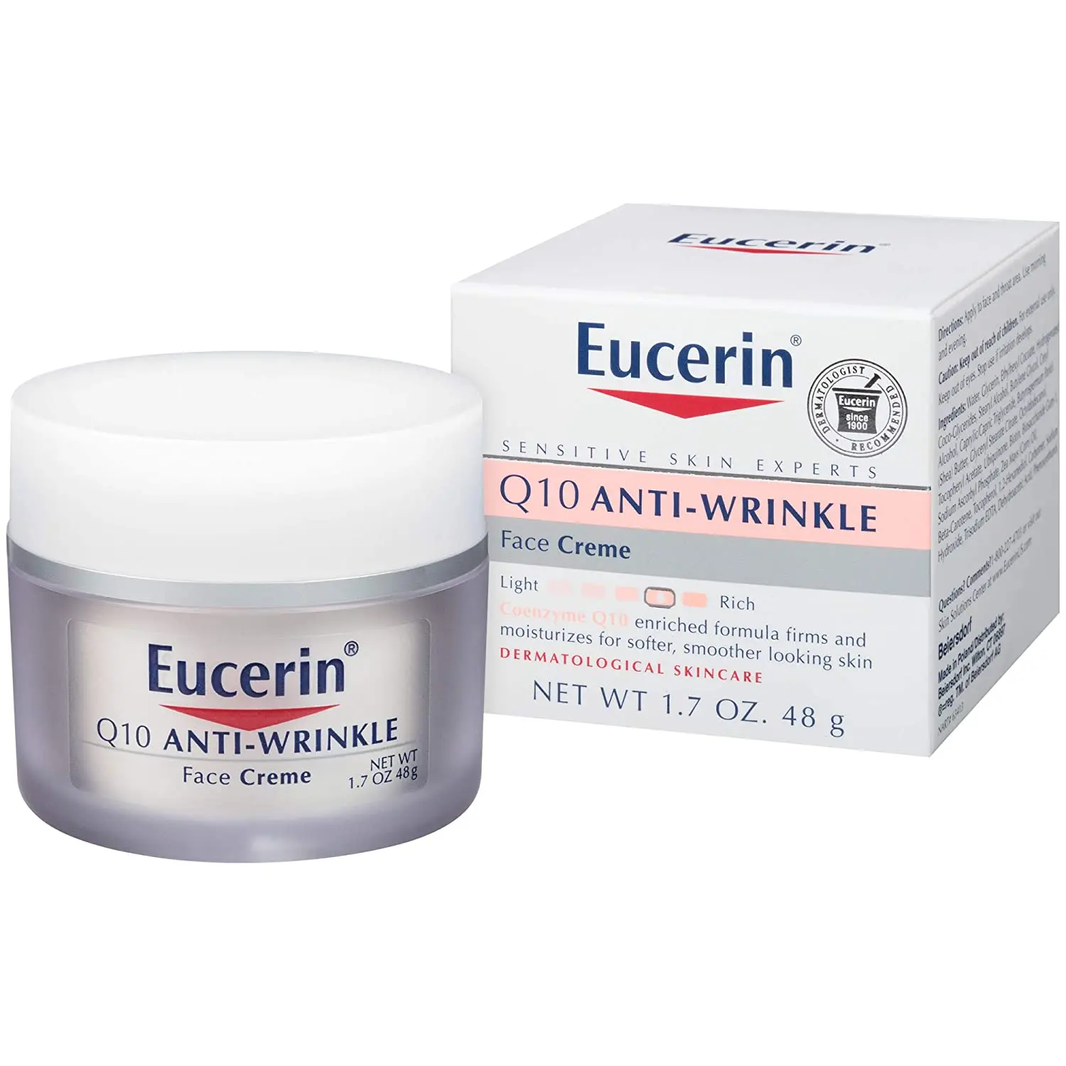 Крем для лица Eucerin Q10 против морщин, крем для лица без запаха для чувствительной кожи, банка 1,7 унции