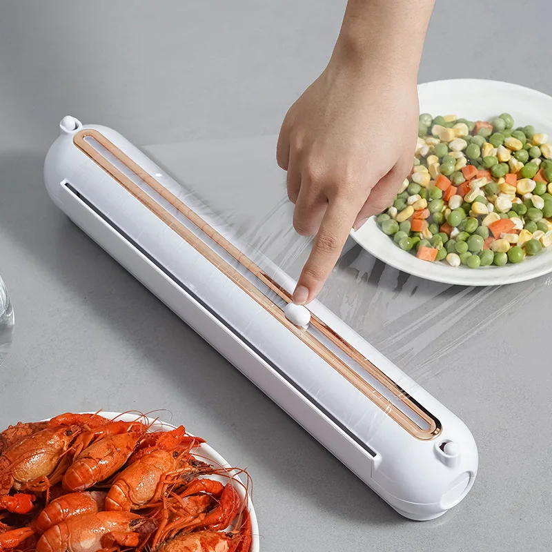 Simple Japanese style multifunctional placement wall mounted kitchen cling film cutter with adjustable storage cutter