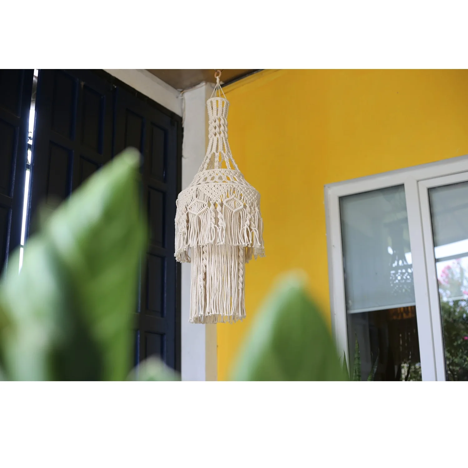 Handmade Macrame Wall Decor Eco-friendly Natural Vintage Yarn Cotton Fiber Bohemian Fabric Wall Hangings Clock