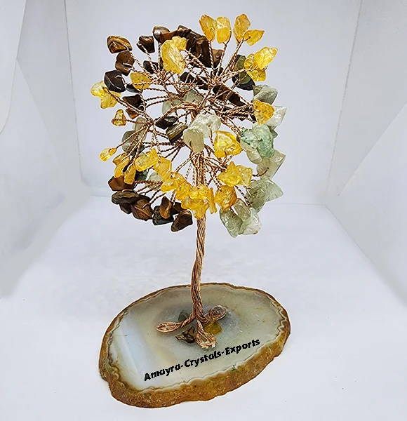 Natural Mixed Gemstone Tree With White Agate Coaster Base for Healing Semiprecious Stone Trees for Gift Buy From Amayra Crystals