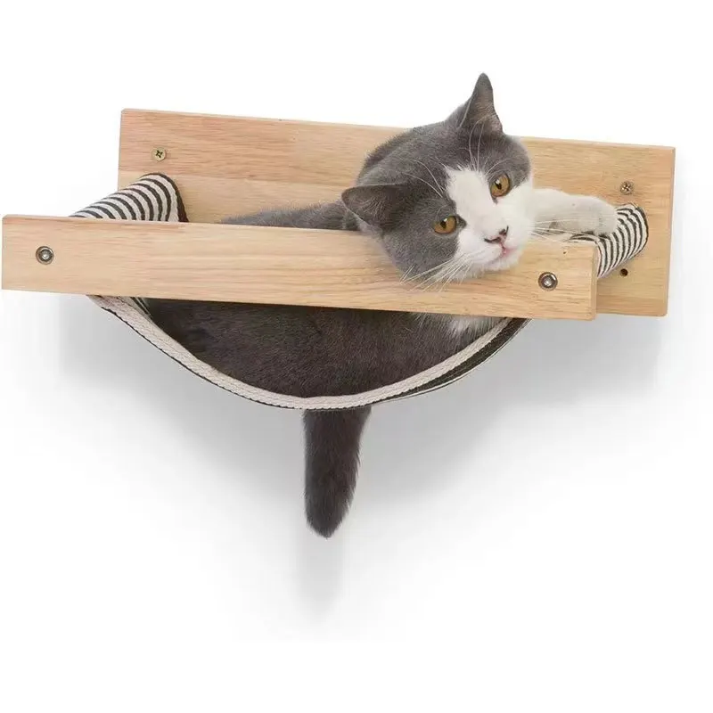 Solid Wood Wall-mounted Cat Hammock for Sunbathing