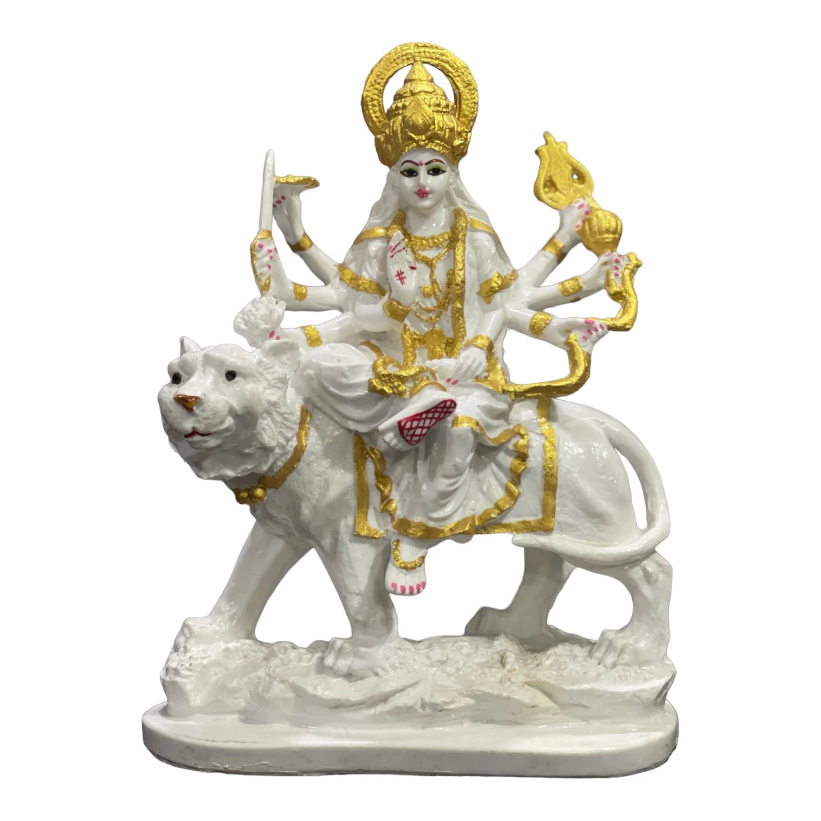 Handcrafted Ma Sherawali Durga Mata 31cm Carved Stone Idol Murti Traditional Design Marble Look at a Reasonable Price
