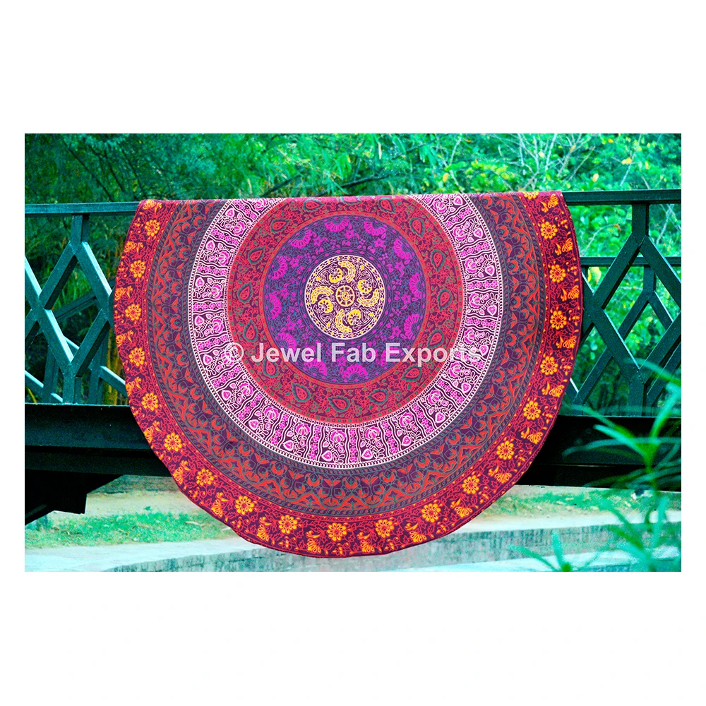 Embroidered Indian Round Mandala Yoga Mat Beach Throw Round Hand Print Cushion Cover Multi Color Home Decor Beach Picnic
