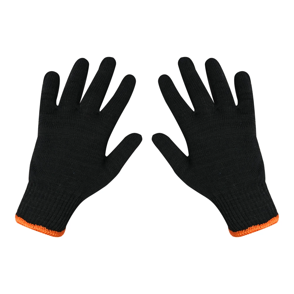 2024 Wholesale 32g/Pair Pure Black Safety Hand Protection Work knitted gloves Cotton Knitted Gloves Black cotton yarn gloves