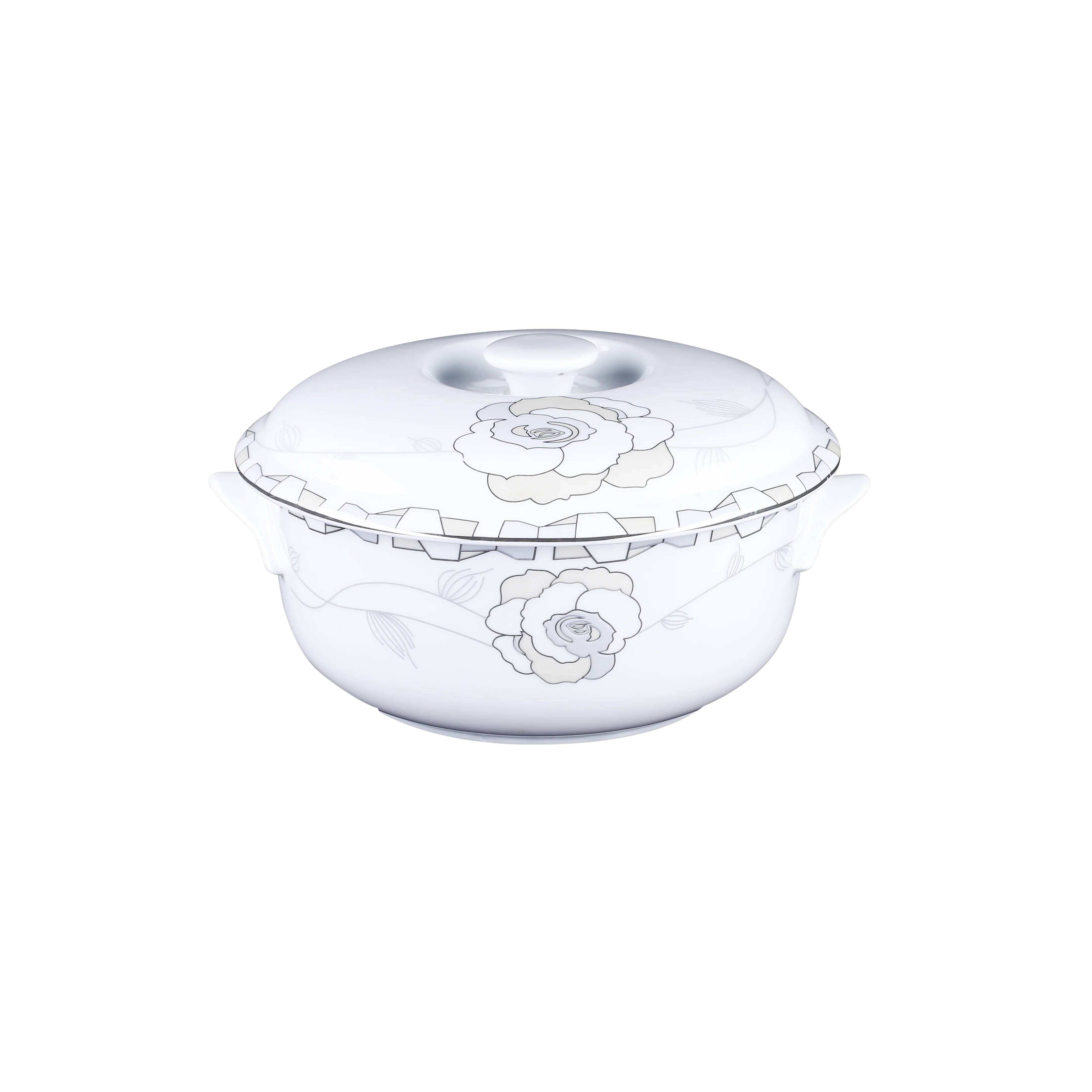 Amazon top seller product bowl with 2 ears and lid  floral pattern 02 porcelain tableware for luxury hotel wholesale Viet Nam