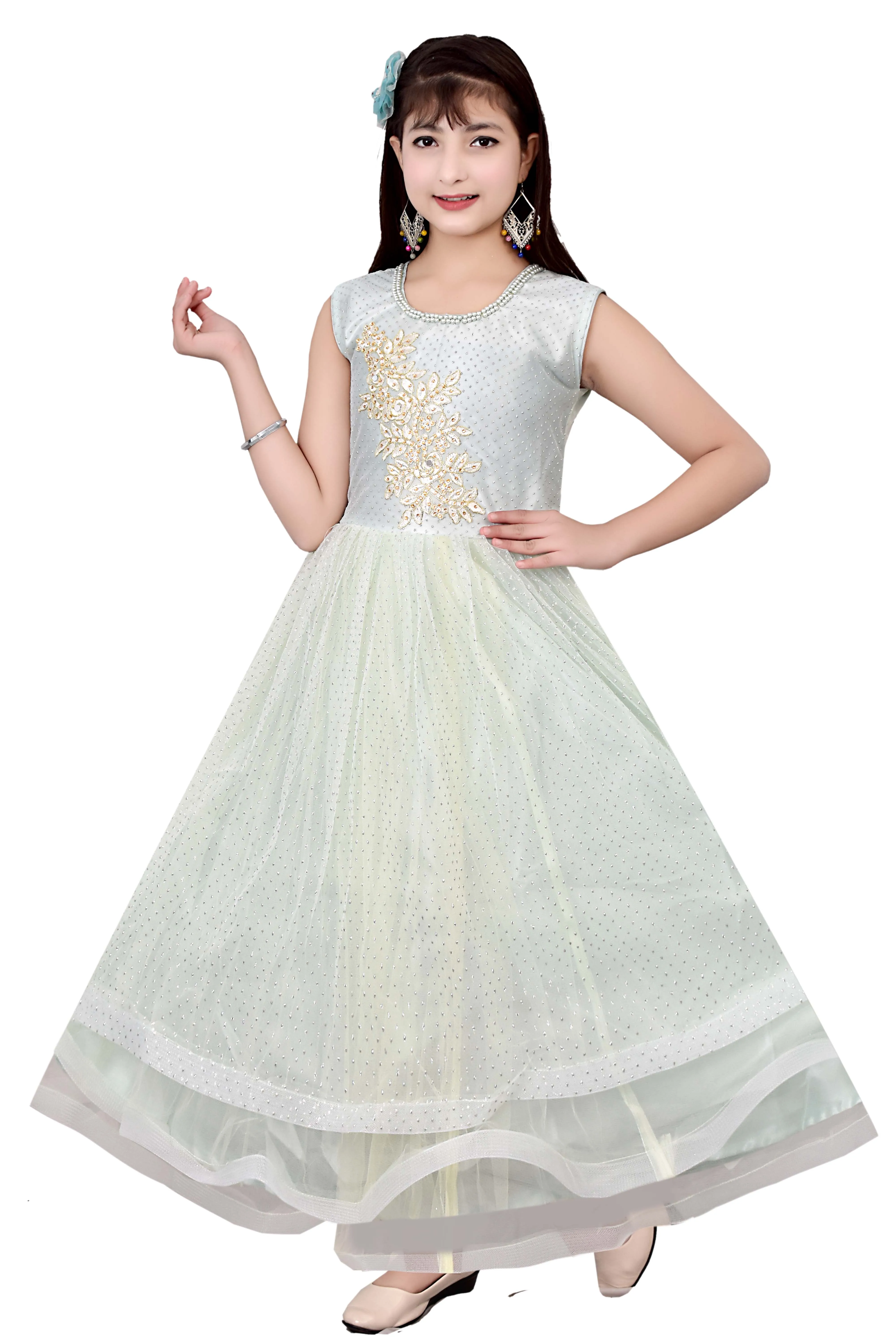 Traditional Patch Net Long Maxi Gown Dress For Girls 3 - 10 Years Best Quality Stylish Design In Stock Item