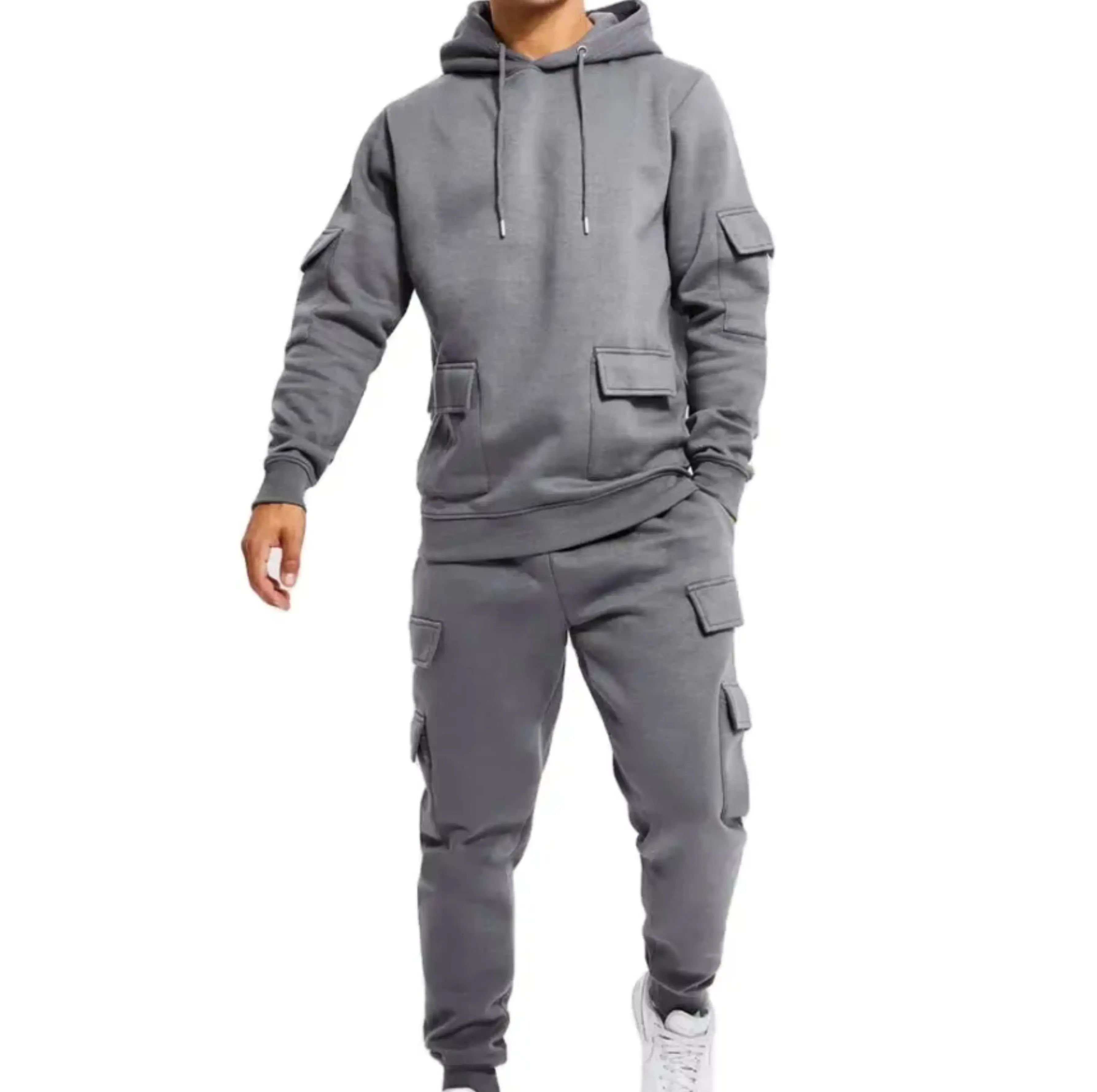 Wholesale regular size poly and cotton blend hoodie sleeve with pockets hoodie multi-pockets slim fit hoodie with custom logo