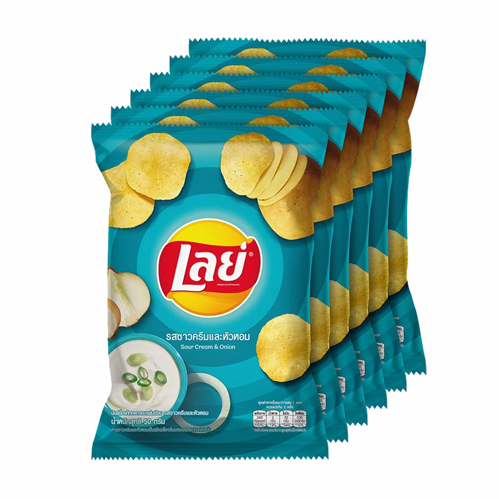 Fried Slide Potato Chips Wholesale Bag Package Sour Cream & Onion Seasoning Lay Classic Bangkok Thailand