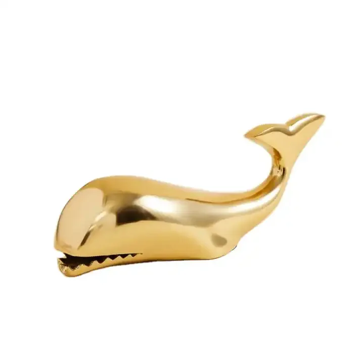 Whale Fish Metal Sculpture for Home Office Tabletop Decoration Gold Finished Sculpture For Living Rom Decor