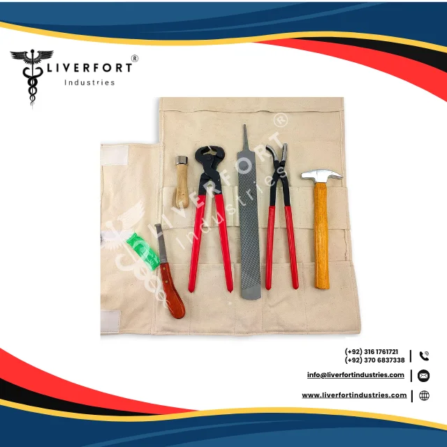 12pcs Veterinary Instrument Set Farrier Roll Pack Hoof Trimmers Rasp File Horseshoe Brush Hoof Knife Mouth Unloading Pliers Nail