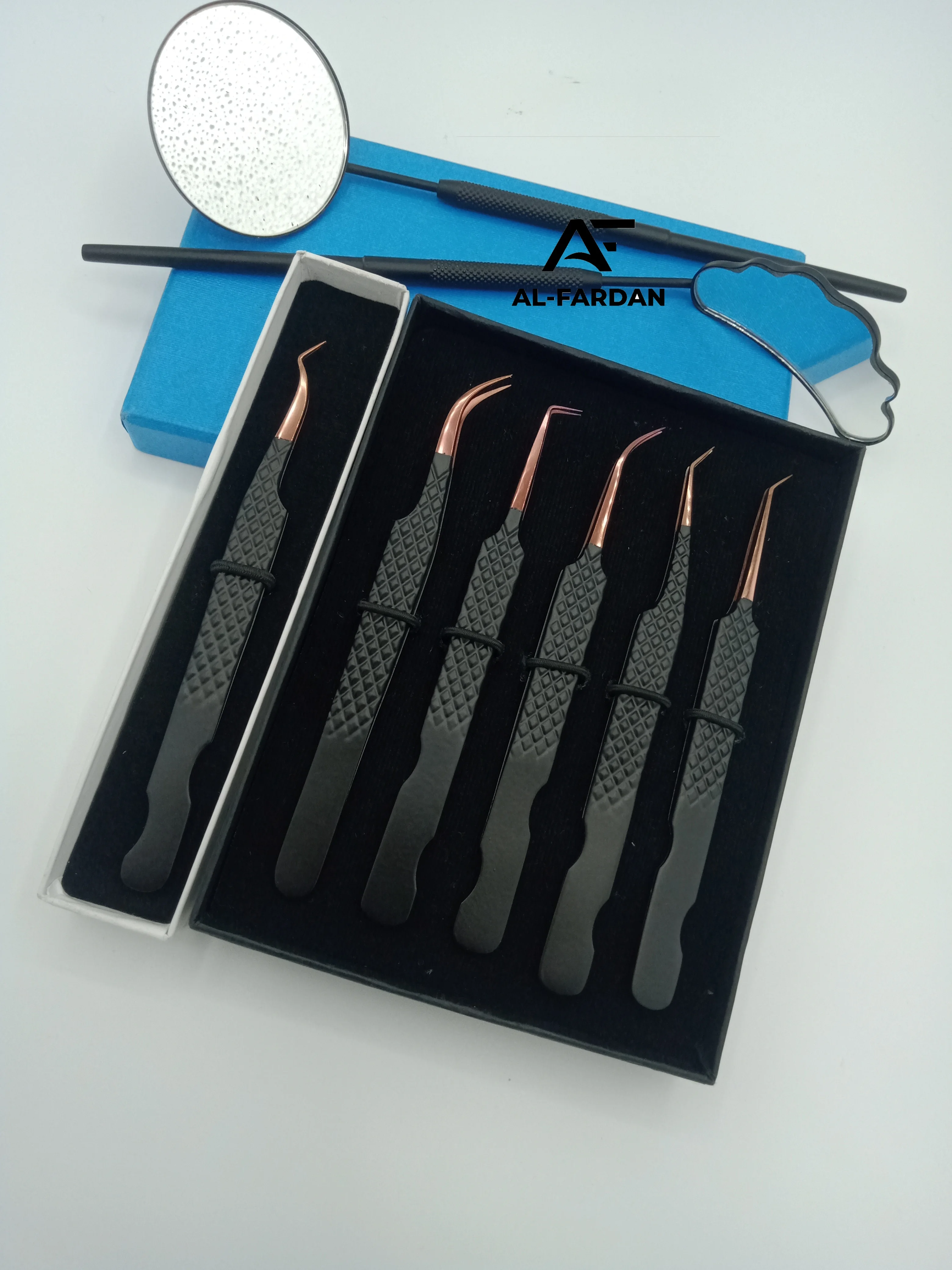 Matte Black With Rose Gold Color Tip Tweezers For Eyelash Extension Diamond Grip Stainless Steel Lash Tweezer With Mirror Handle