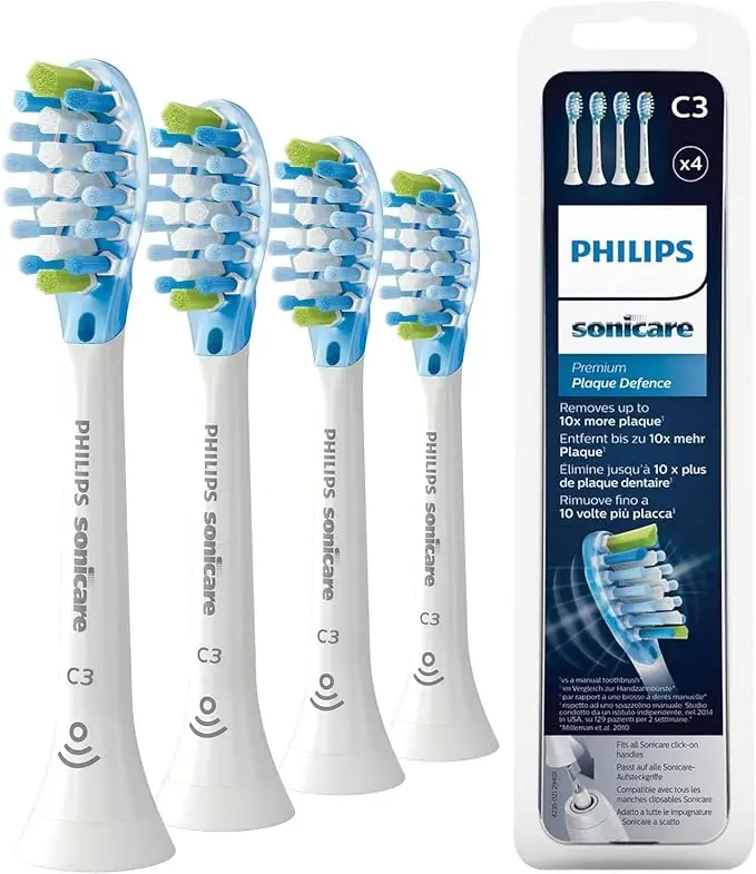 Philip Sonicare C3 (HX9044/17) Premium Plaque Defense Replacement Toothbrush Head Pack of 4, White