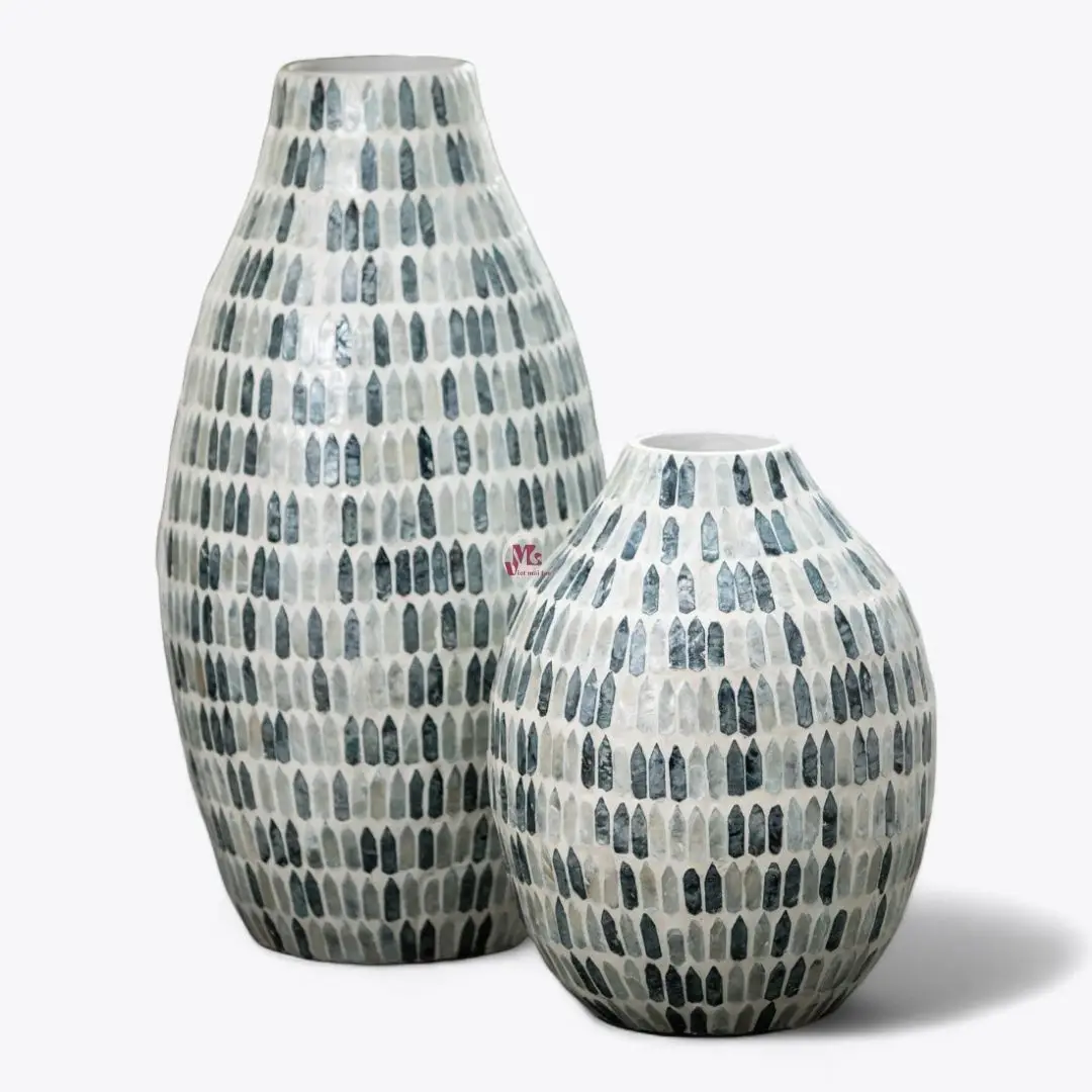 Luxury unique mother of pearl pots and flower vases newest design retro vase for household living room decoration