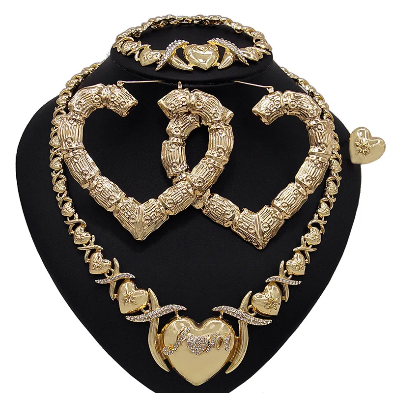 Zhuerrui Big Heart Big Earrings I Love You Hug and Kiss Xoxo Jewelry Set Luxury Love Earring Bridal Upscale Jewelry Sets X0079