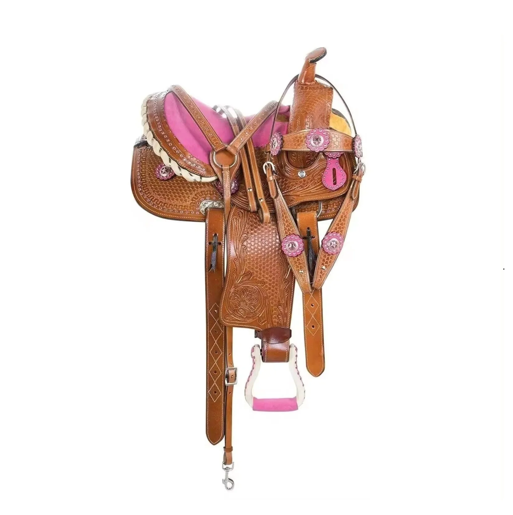 High Selling Demanded Pink Crystal Premium Leather Designer Western Trail Barrel Racing Horse Saddle from Indian Exporter