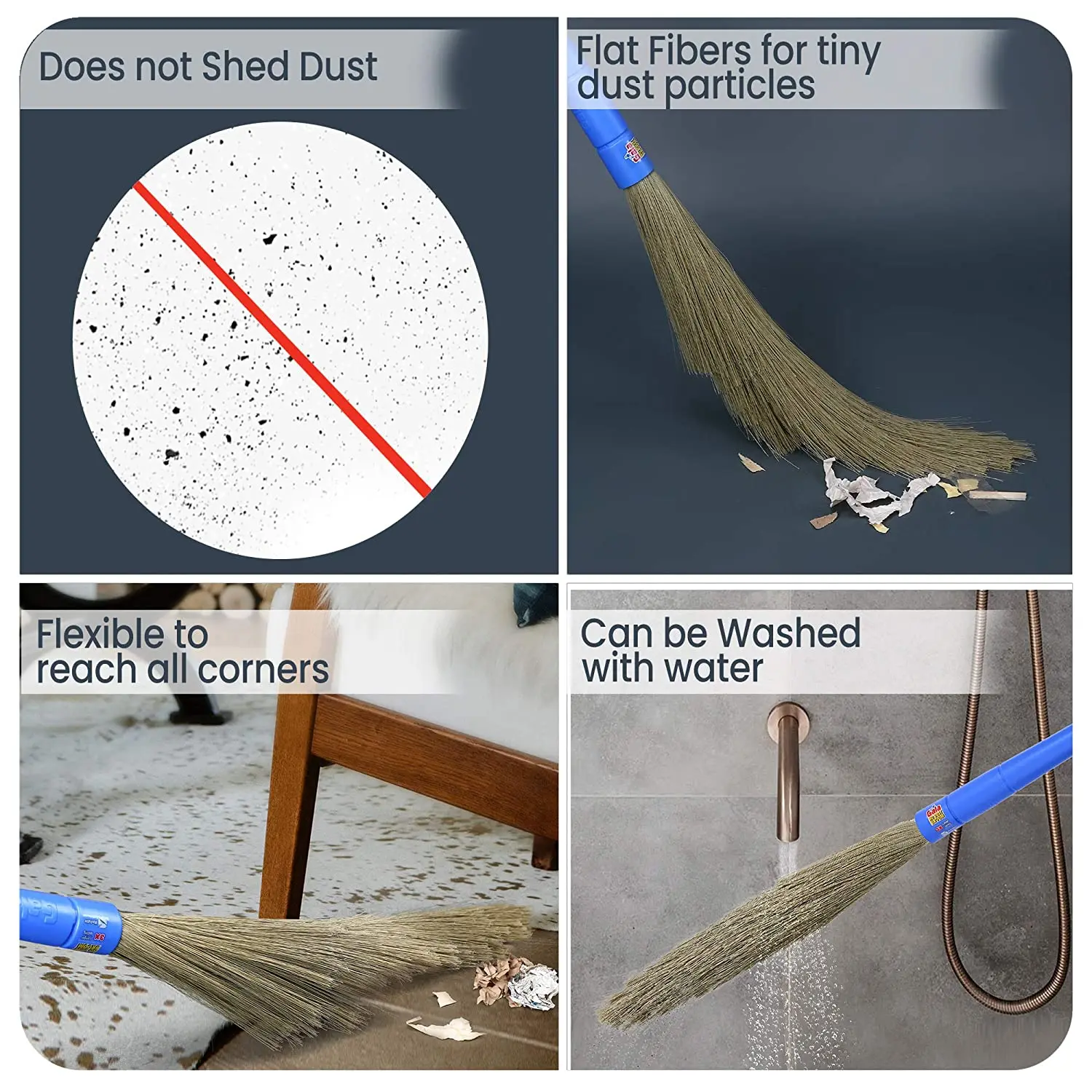 Gala No Dust Floor Broom Synthetically Engineered bristles & Sponge Non-Stick Wipe Brushes and Dustpan Set