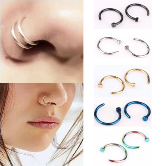 Open D Nose Ring Piercing Jewelry Hot Sale Products G23 Titanium CLASSIC Unisex Round Nose Rings & Studs 300pcs / Size / Color