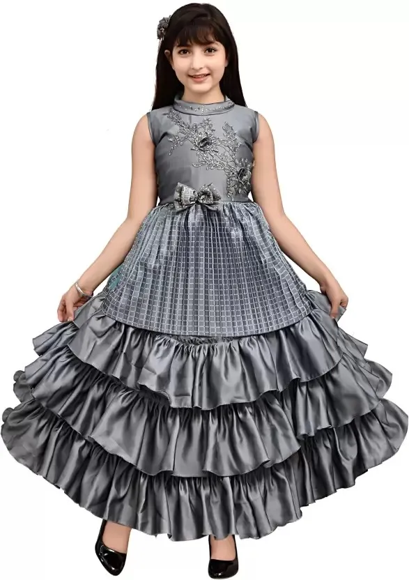 Best Quality Trending Design Blackberry Patch Work Floor Length Long Gown Dress For Girls 3 - 15 Years In Stock Item