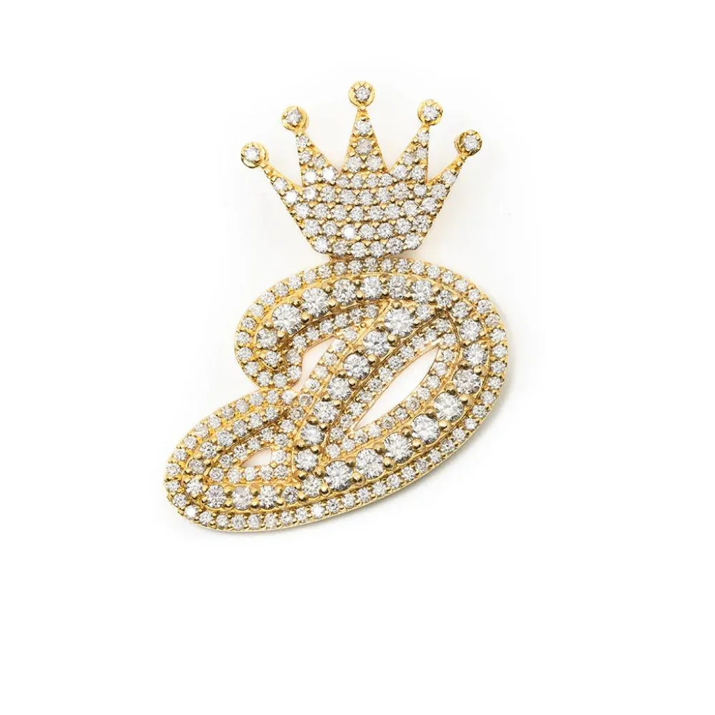 Custom Initial Letter Pendant With Crown Charm Pendant 14K Gold VVS D Natural Diamond A-Z Alphabet Pendant