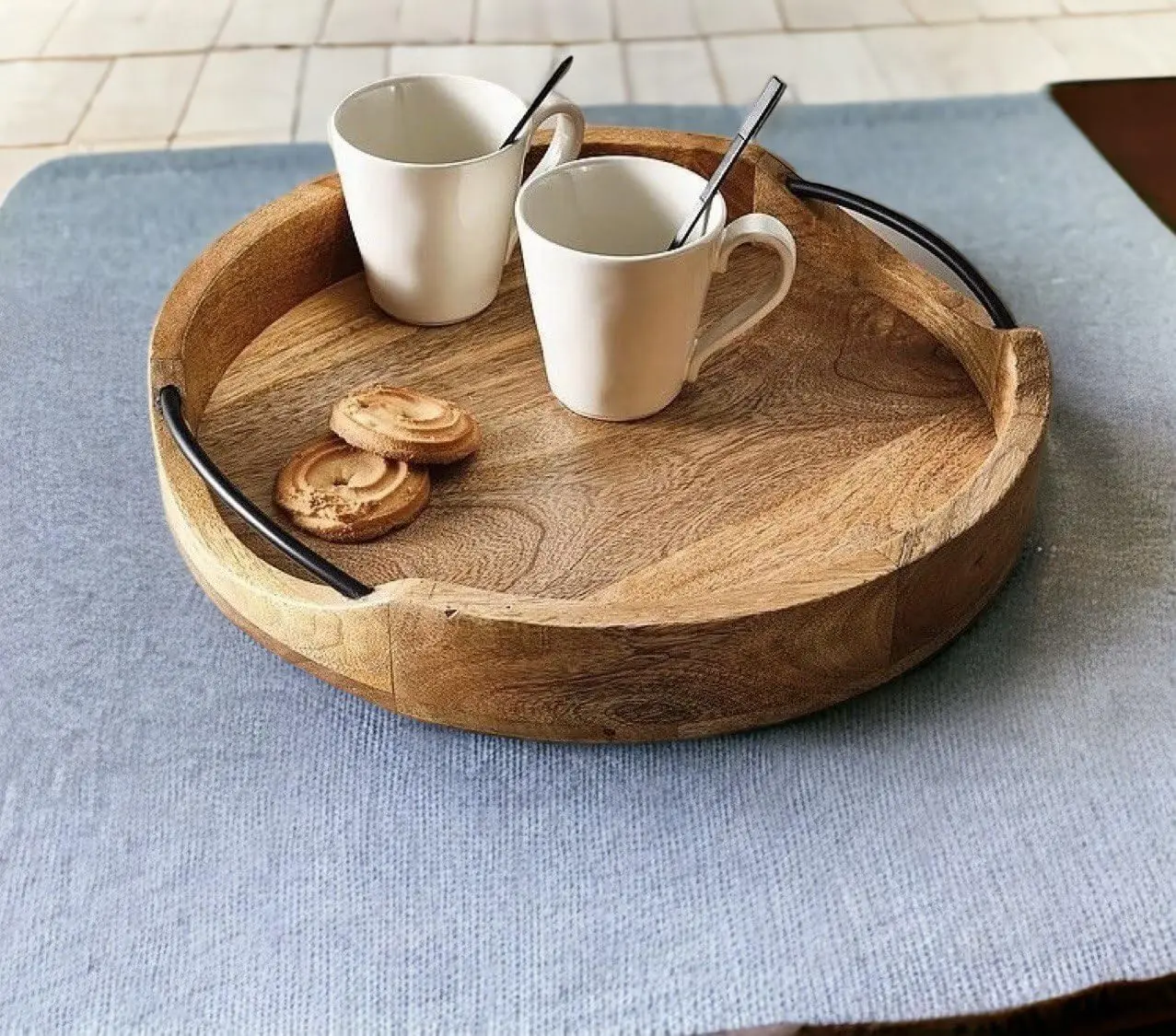 New Collection Mango Wooden Serving Tray for Coffee Tea Drinks for Living Room and Restaurant Use from Indian Supplier