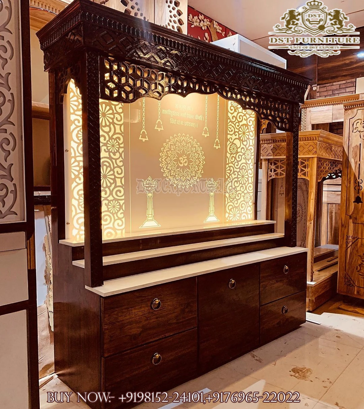 Divine Wooden Mandir For Indian Home Trending Marble Look Pooja Temple For Home Latest Design Teak Wood Temple For Pooja Room