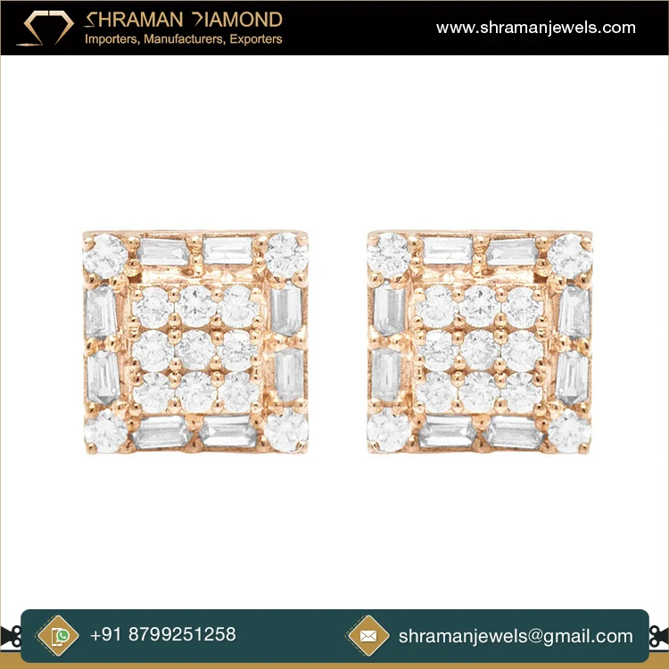 IGL Certified VVS 1.13 TCW 5.23 Grams Baguette Moissanite Diamond Square 14K Solid Gold Earring Wedding Gift Exclusive