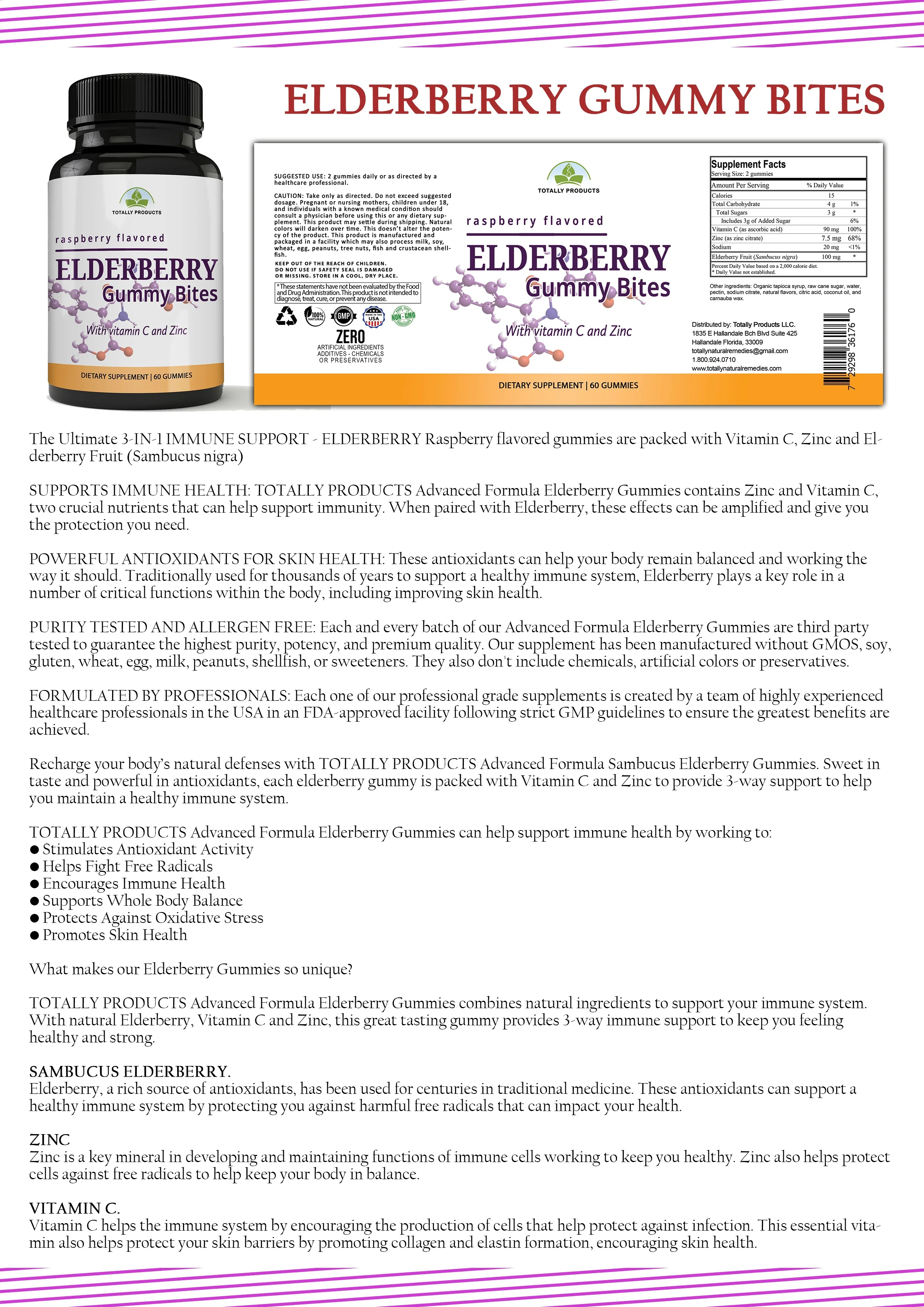 Widely Selling Health Supplement Elderberry Gummy Bites 60 Gummies