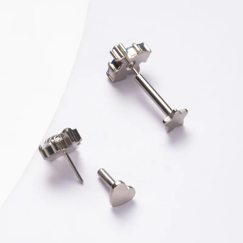 Giometal Implant Grade ASTM F136 Titanium Threadless Plain Heart Reversible Labret Piercing Earrings Tool Body Jewelry Wholesale