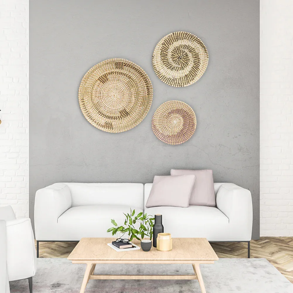 Entrance indoor vintage style African seagrass wall decor basket wall-mounted hanging decoration baskets