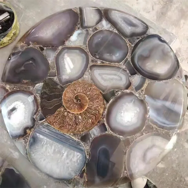 Luxury tiger eye agate fossil wood stone onyx marble dining table tops