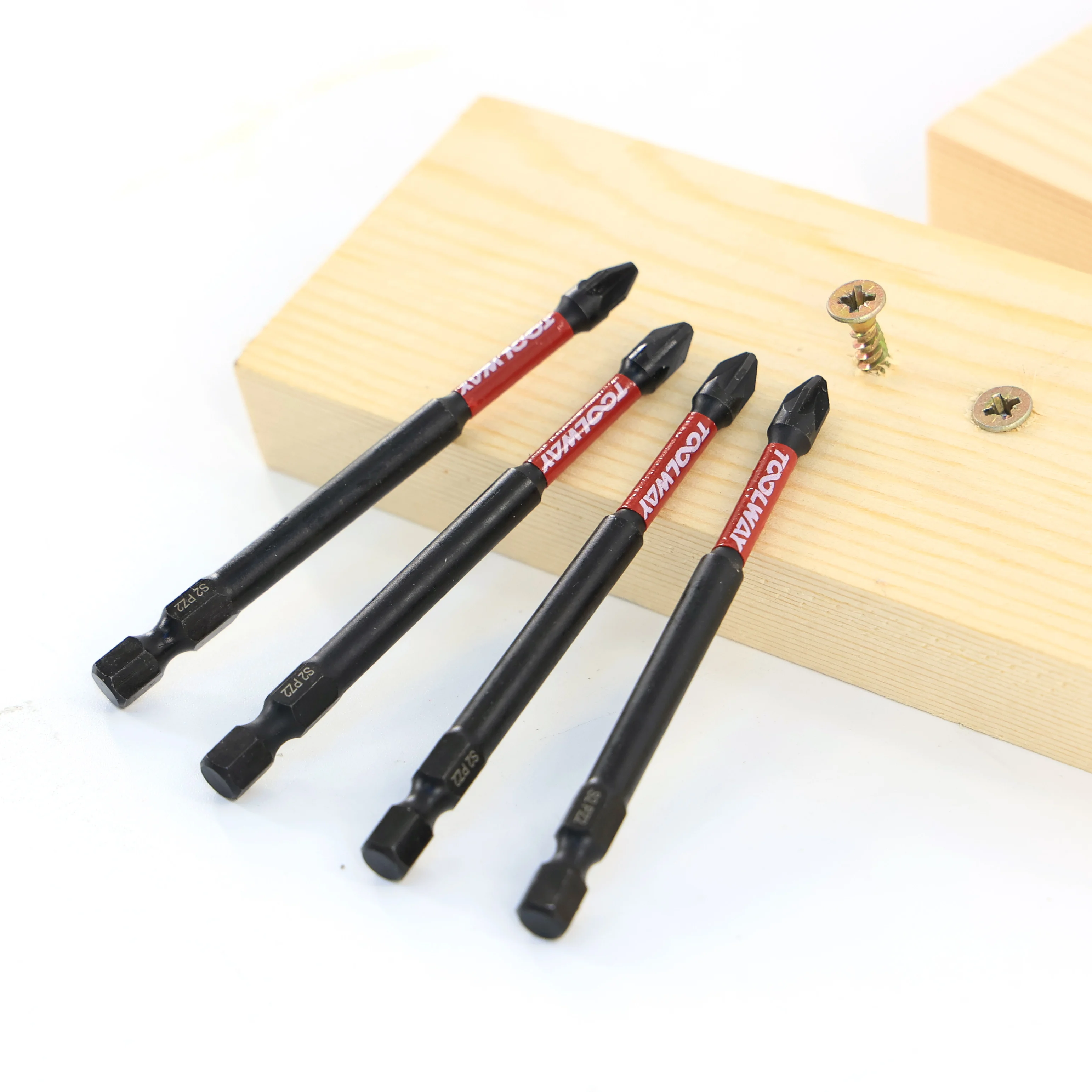 Ударная отвертка TOOLWAY 90 мм S2 PZ2 с шестигранным хвостовиком длинные черные Биты для